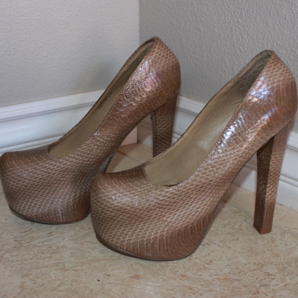 Nude Snakeskin Print High Heels